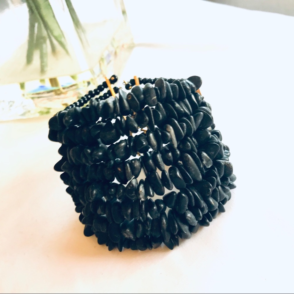 BoHo Handmade Beaded Chunky Bracelet - Black - Picture 2 of 8